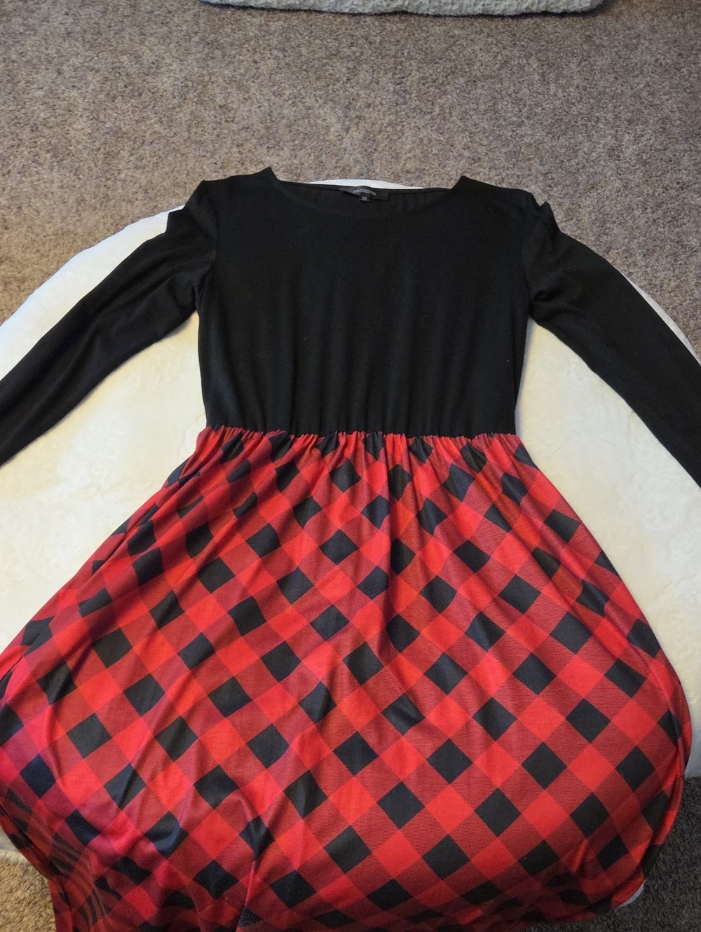 Women's Black Top with Red Buffalo Plaid Skirt Holiday Dress